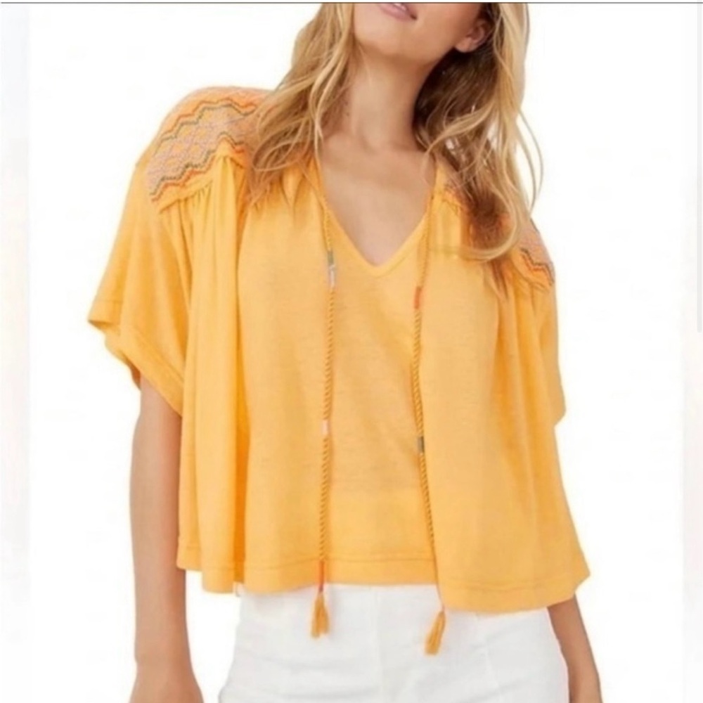 Free People Ginger carrot Relaxed Tie Front Crop Blouse